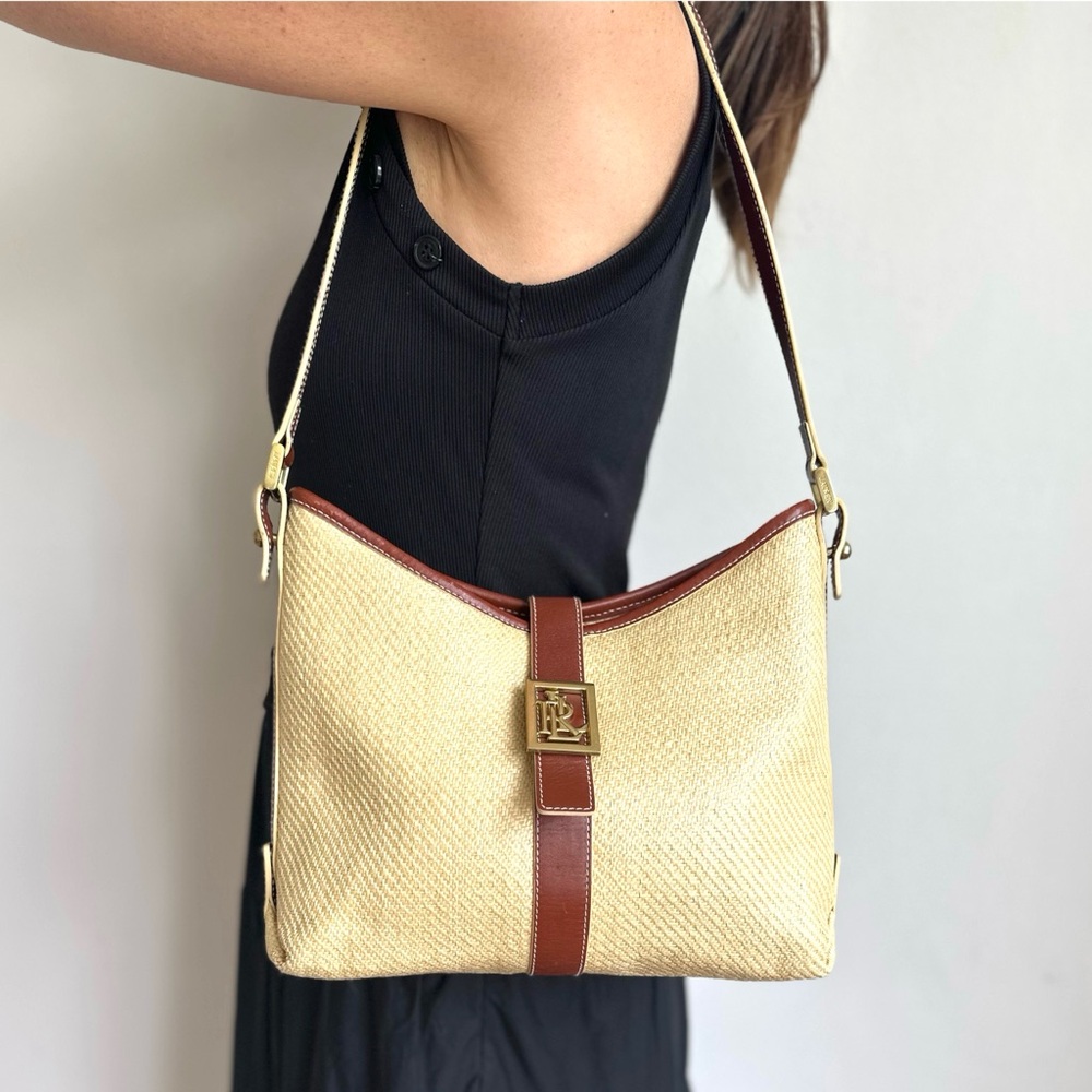 Ralph Lauren • Marcey Raffia Leather Shoulder Bag